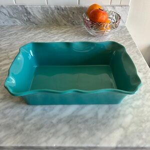 Pioneer Woman rectangular ruffle turquoise ceramic bakeware casserole dish tray